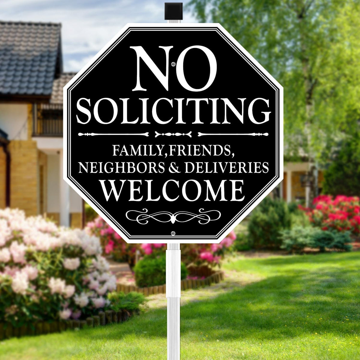 multiwins No Soliciting Sign For House, 11" x 27" No Soliciting Yard Sign With Stake, Metal No Soliciting Sign Perfect For Yard, Easy To Install (Welcome)