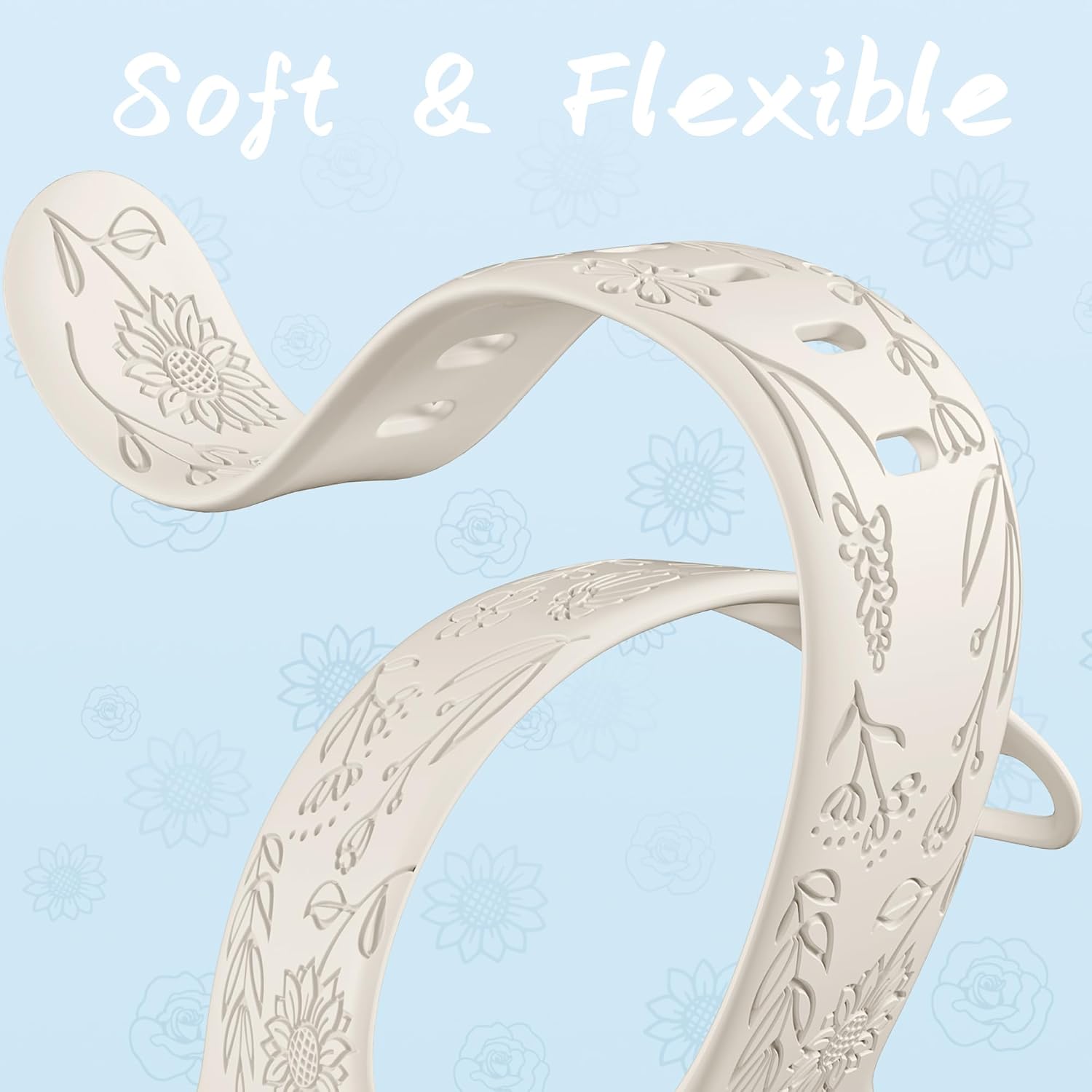 SNBLK 6 Pack Floral Engraved Bands Compatible with Apple Watch Bands 40mm 41mm 42mm 38mm 44mm 45mm 46mm 49mm Women Men, Silicone Flower Pattern Strap for iWatch Series 11 10 Se Ultra 9 8 7 6 5 4 3 2 1