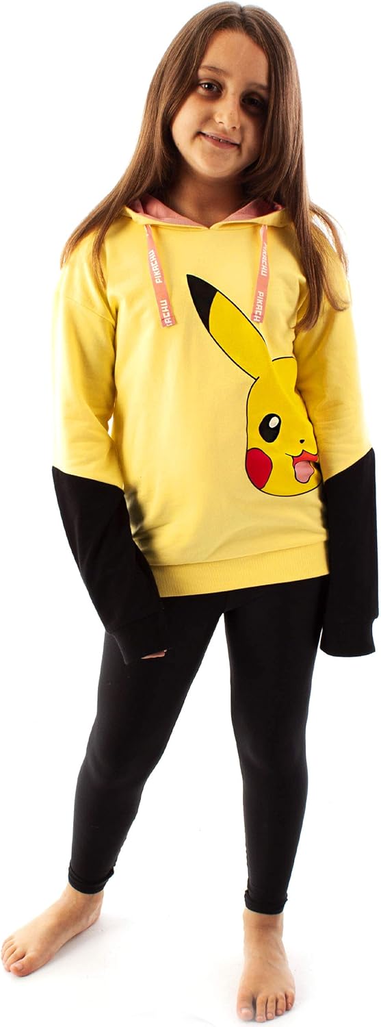 Pokemon Hoodie Girls Kids Yellow Pikachu Hooded Jumper Sweater