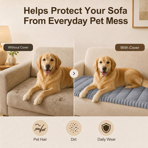 decorUhome Couch Cover for Dogs, Non Slip Fuzzy Thick Pet Sofa Protector