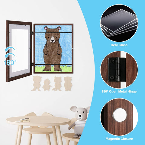 2-Pack Kids Art Frames, 11x14 Front Opening Kids Artwork Frames Changeable, Displays 9x12 With Mat and 11x14 Without Mat, Holds 50 Pcs, for 3D Picture, Crafts, Children Drawing, Hanging Art, Portfolio