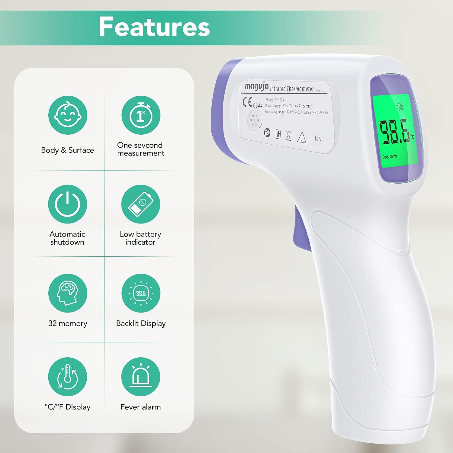 maguja Digital Touchless Forehead Thermometer for Adults Kids Home Use