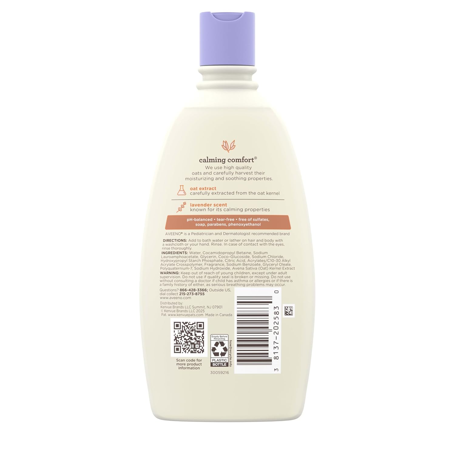 Aveeno Baby Calming Comfort Bath Body & Hair Wash, Lavender, 12 Fl Oz (Pack of 12)