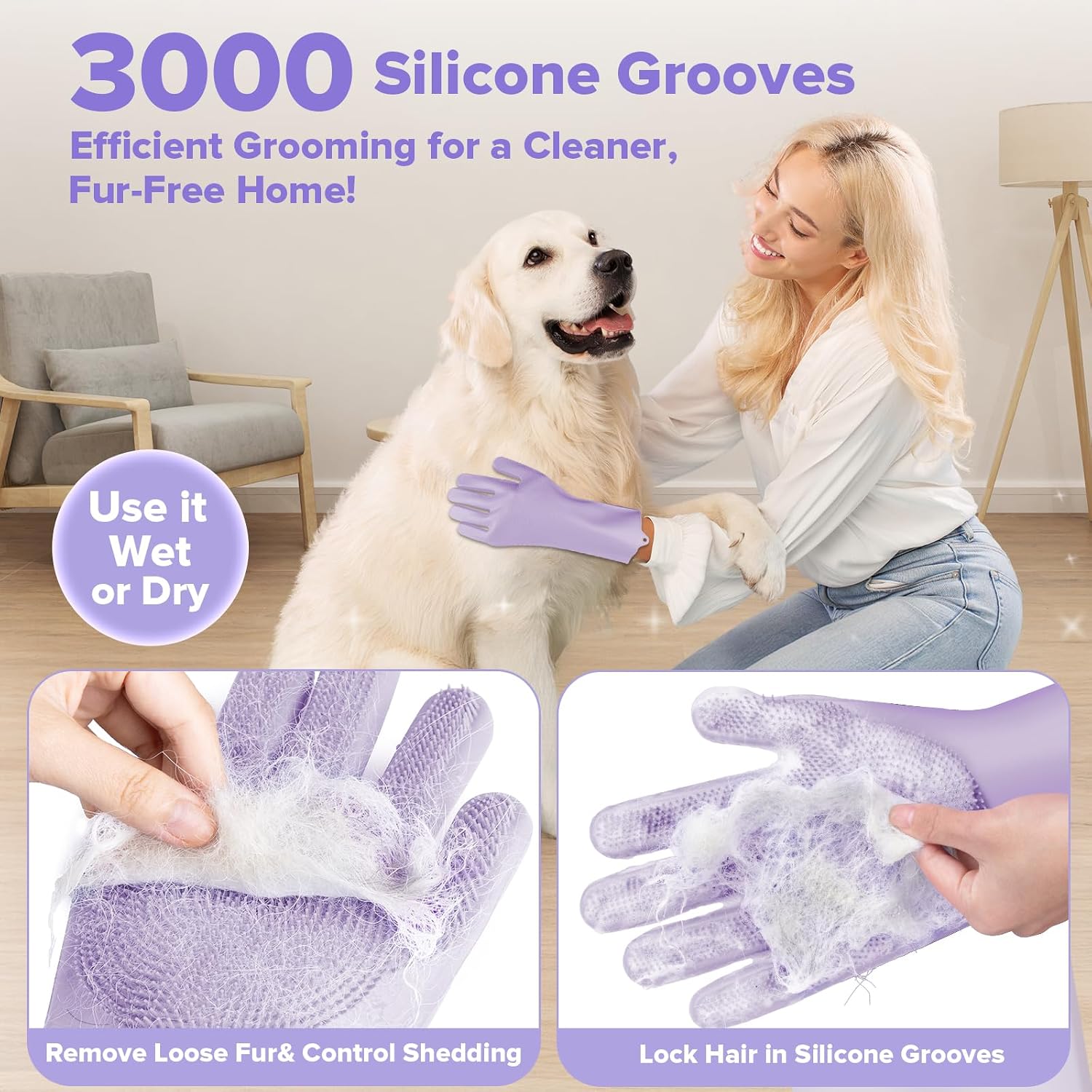 Augwind 6PCS Grooming & Bath Supplies for Dogs, Cats | Dog Washing Gloves | Dog Bath Brush | Dog Shower Brush | Pet Grooming Gloves | Dog Grooming kit | Pet Supplies for Showerhead & Sprayer (Purple)