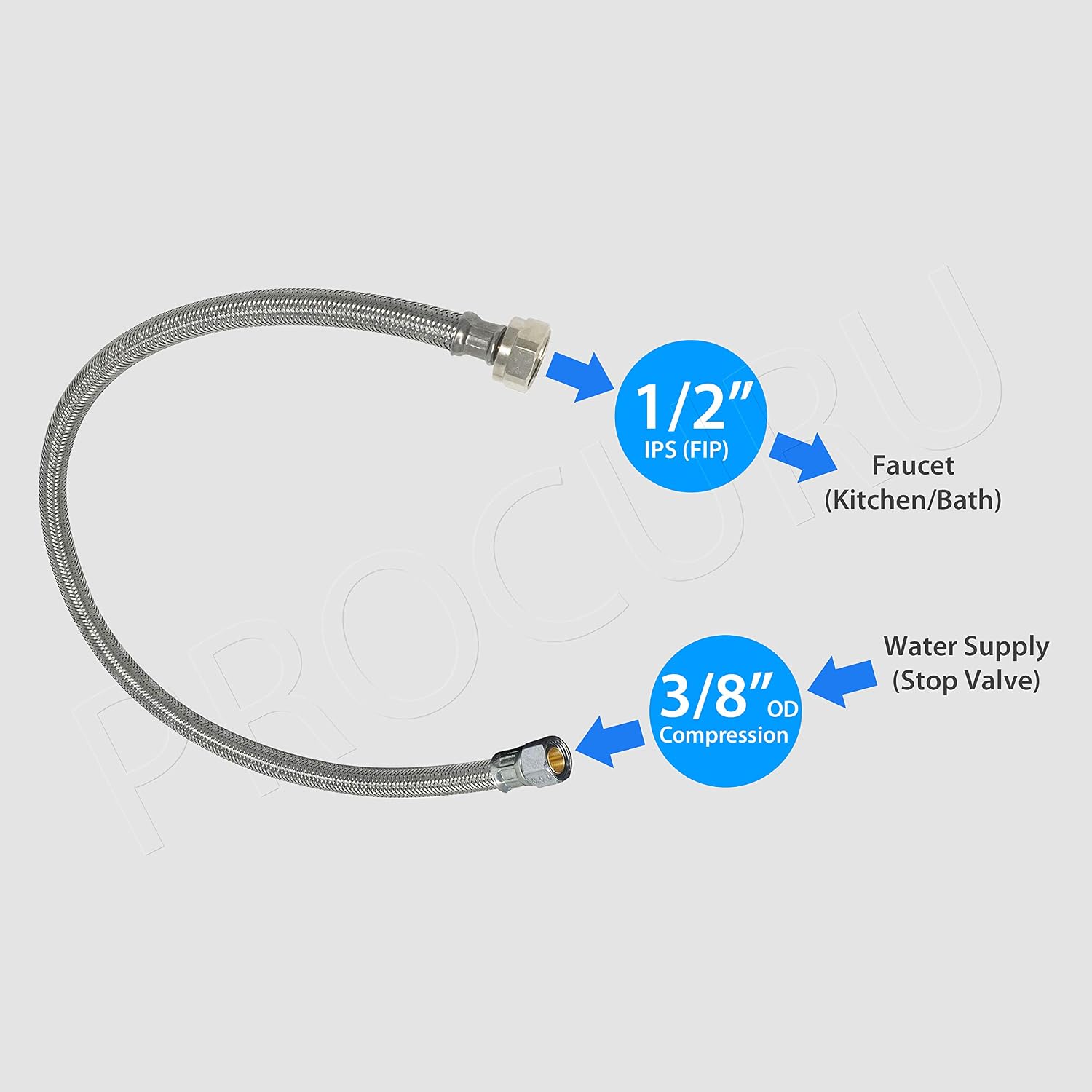 [2-Pack] PROCURU 60" (5Ft) x 3/8" Comp x 1/2" FIP Faucet Hose Connector, Stainless Steel Braided Supply Line, Certified Safe (9SF60-2P)
