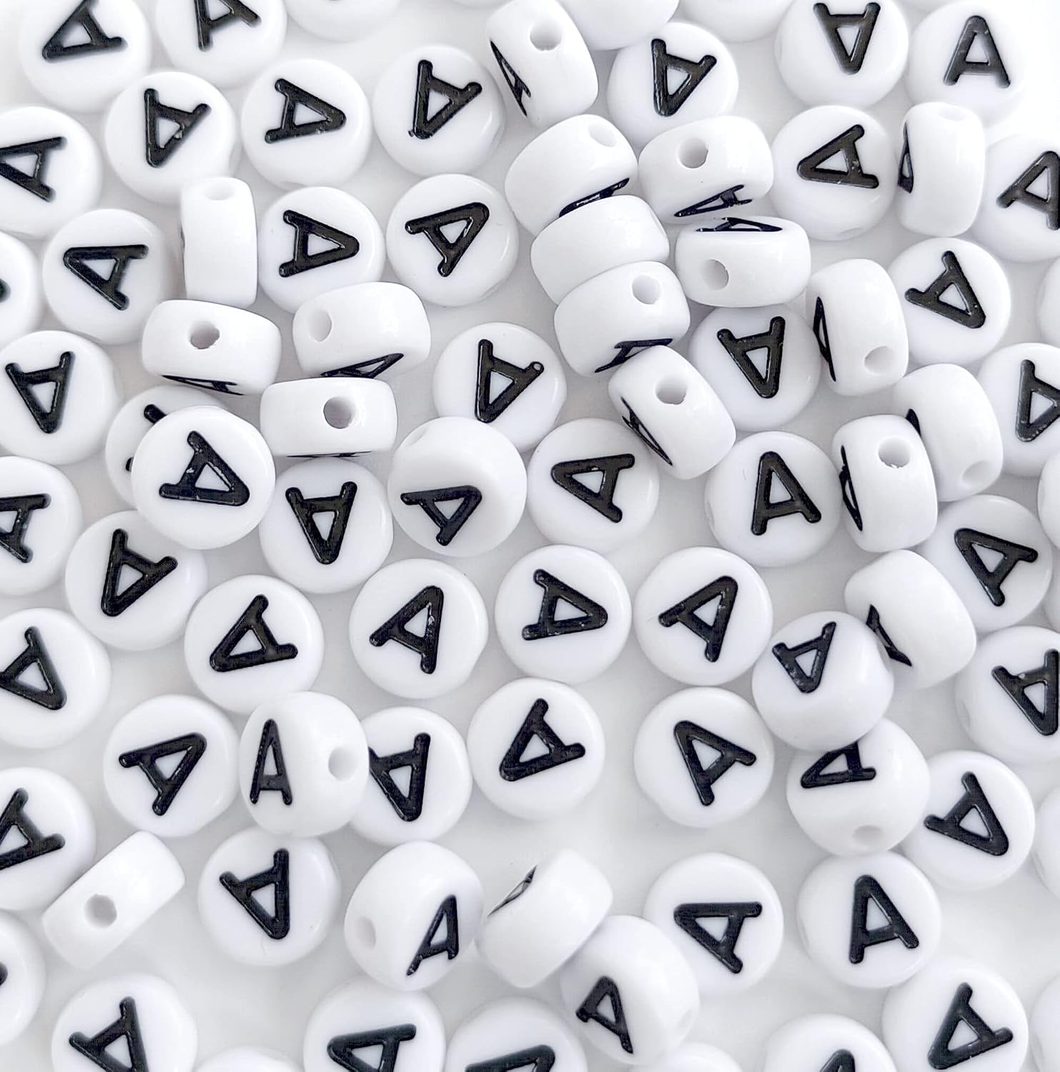 100PCS Letter Beads 4X7mm Acrylic Alphabet Beads for Jewelry Making White Round Vowel Letter A Bead for Bracelets Making DIY Necklaces