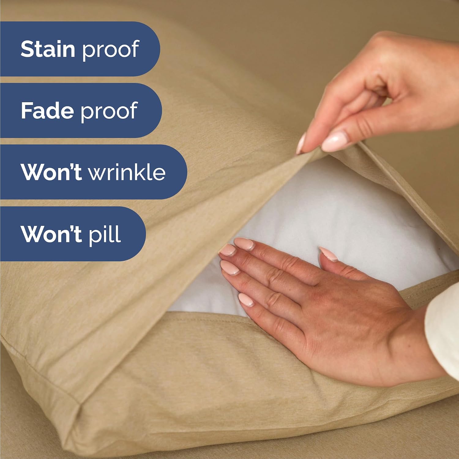 Queen Size 4 Piece Sheet Set - Breathable & Cooling Sheets - Heathered Tan