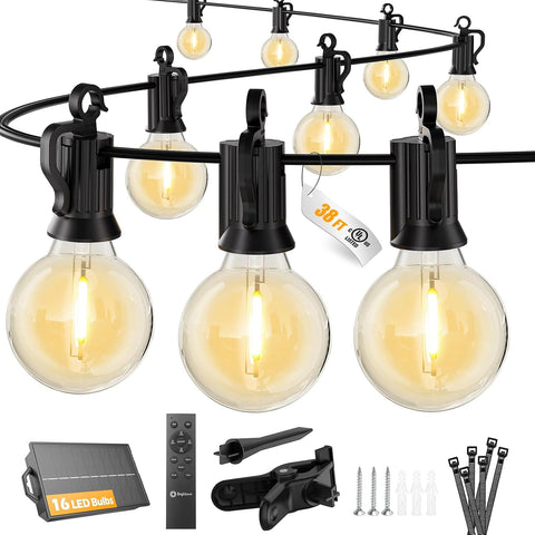 Brightown 38FT 16LED Solar String Lights Outdoor with Remote & USB Port