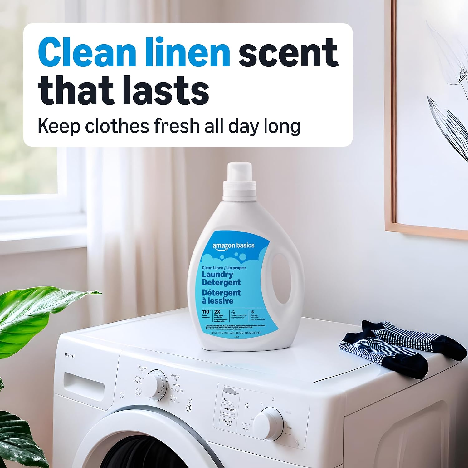 Amazon Basics Concentrated Liquid Laundry Detergent, Clean Linen, 110 loads, 82.5 Fl Oz, Packaging May Vary