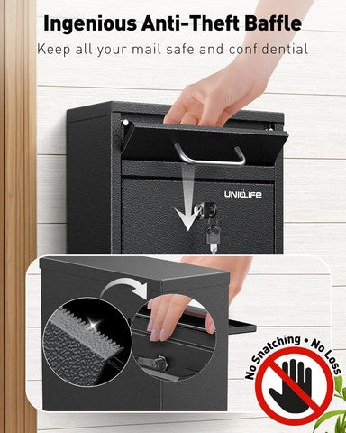 Uniclife Wall Mount Mailbox for Outside, Locking Mailbox with Key Lock