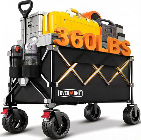 Overmont Ultra-Compact Collapsible Wagon Cart - 200L Utility with Big Wheel