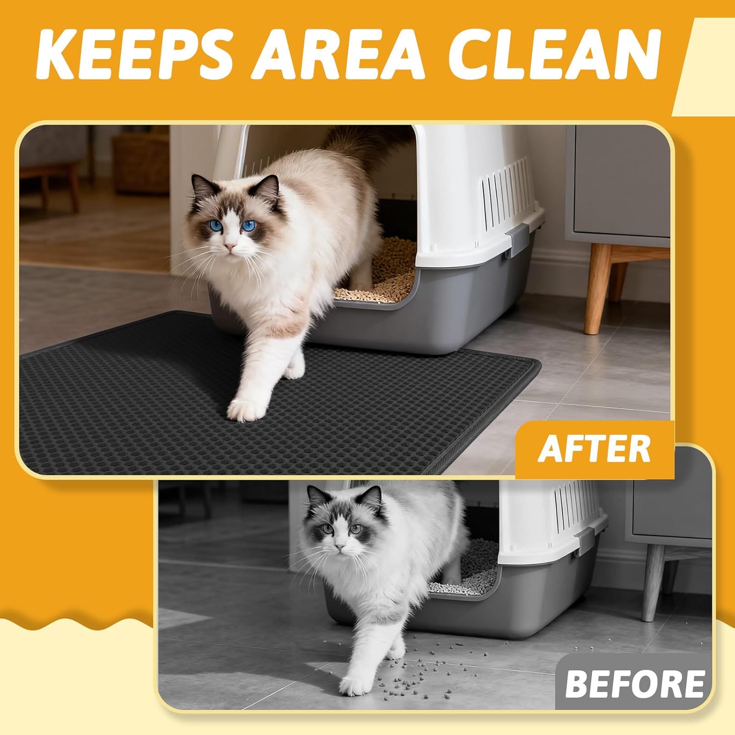Pieviev Kitty Litter Mat, Double-Layer Waterproof Design, 30" x 24" Black