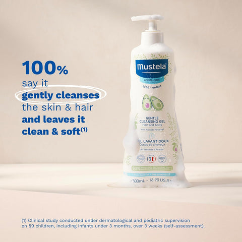 Mustela Gentle Cleansing Gel - Baby Wash for Delicate Skin and Hair - Newborn-Safe Cleanser - Made with with Natural Avocado Perseose - 1 or 2-Pack - Various Sizes