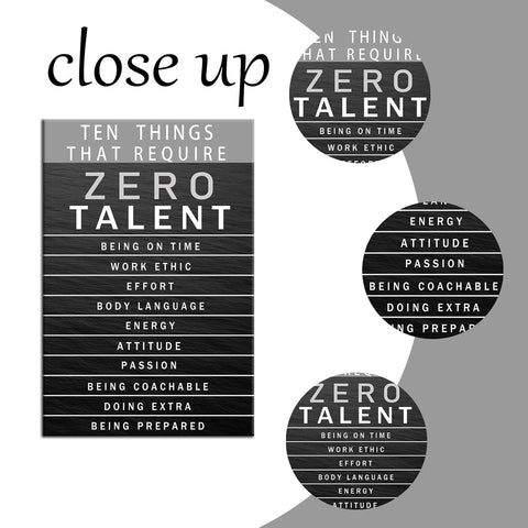 QYHART Zero Talent Canvas Wall Art, Grayscale Typography Office Artwork