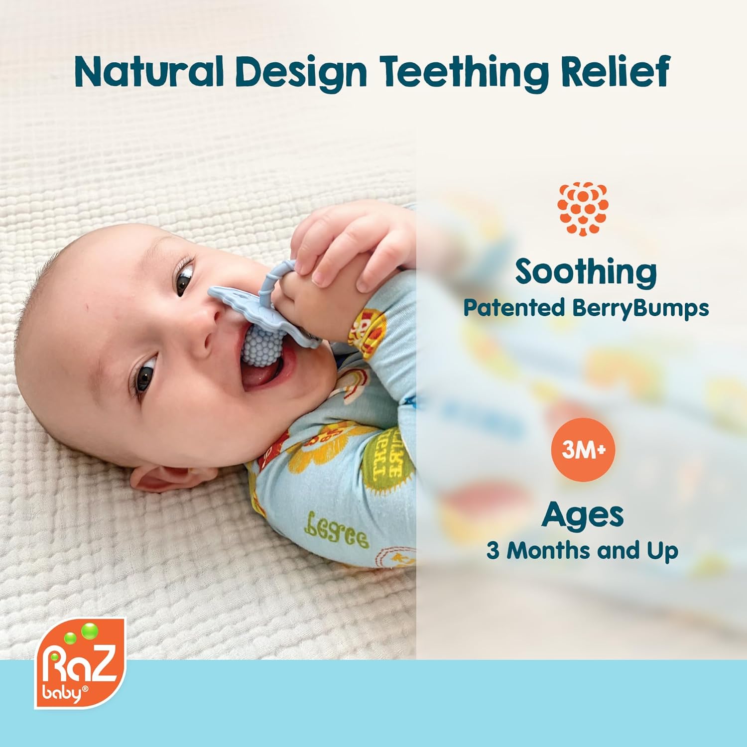 RaZbaby RaZberry Silicone Teether Pacifier – Teething Relief for Infants, Food-Grade, BPA-Free, Hands-Free Design, Natural Berrybumps Fruit Texture for Sensory Development, Freezable – Black