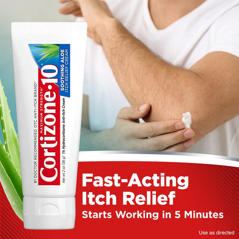 Cortizone-10 Maximum Strength Soothing Aloe Itch Relief Cream, 1% Hydrocortisone, Fast-Acting, Anti-Itch Cream for Bug Bites, Rash, Eczema, Psoriasis, Poison Ivy, Oak, Sumac & More, 2 oz