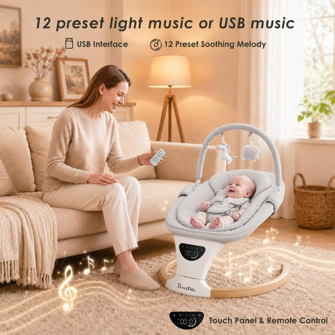 Baby Swing with Auto-Rocking, 5 Motions & 12 Melodies，Gray
