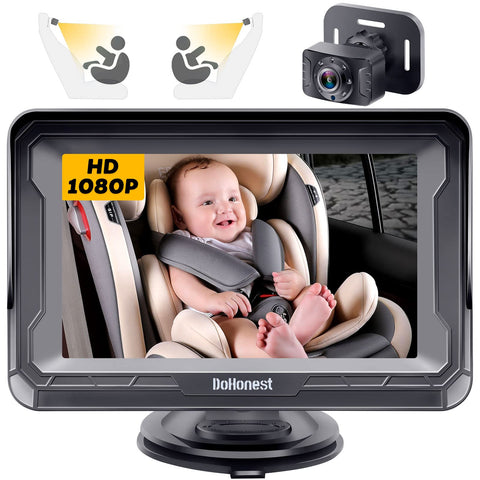 DoHonest Baby Car Camera HD 1080P - Rear-Facing Car Baby Monitor with Night Vision, Adjustable View Angle, Easy Setup, Anti-Glare Display, Safety for Kids & Infants