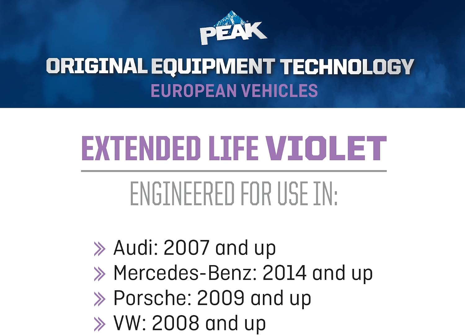 PEAK OET Extended Life Violet Concentrate Antifreeze/Coolant for European Vehicles, 1 Gal.