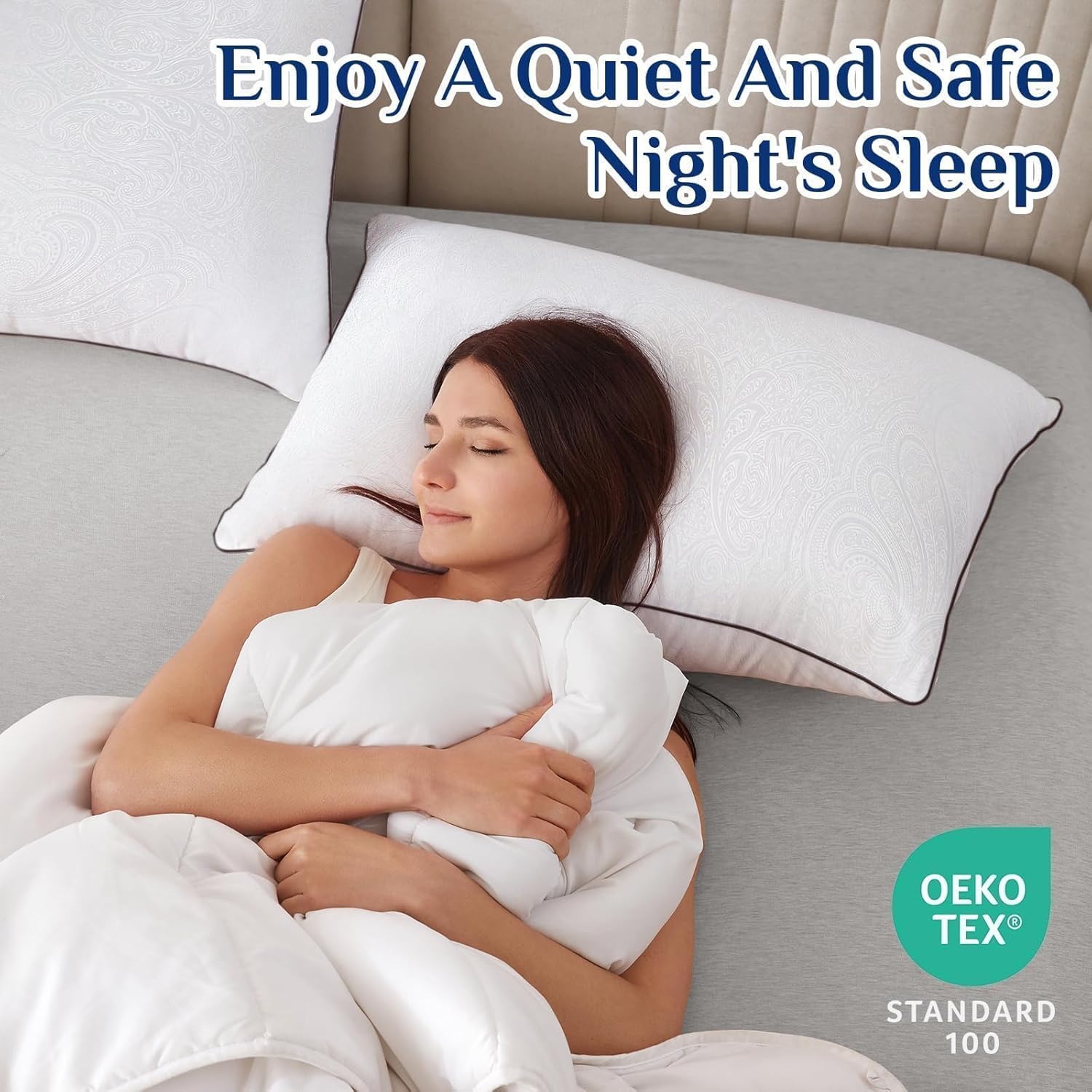 JOLLYVOGUE Pillows Queen Size Set of 4, Cooling and Firm Pillows with Oeko-Tex Certified Down Alternative Filling for Side, Back, and Stomach Sleepers, Hotel Collection