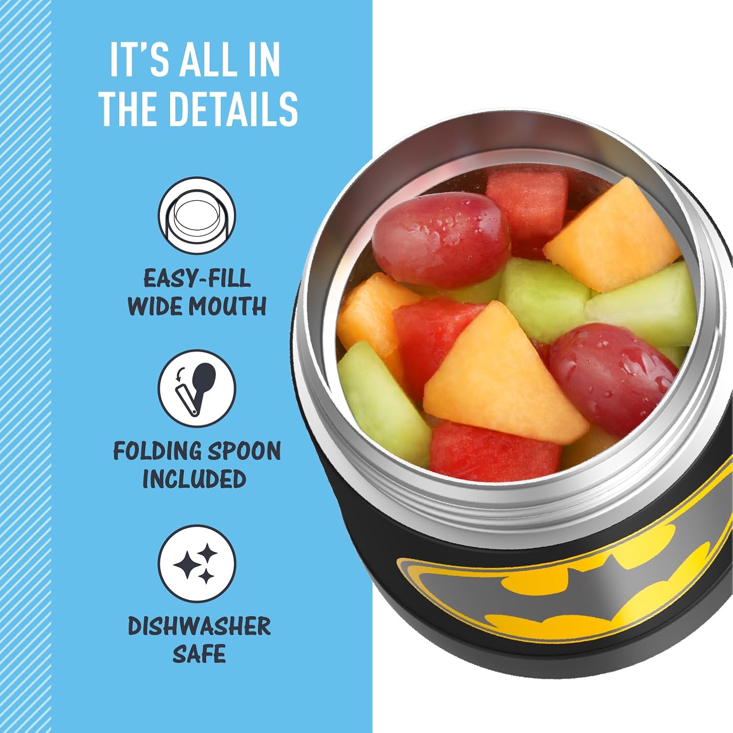 THERMOS FUNTAINER Kids Food Jar with Spoon, 10oz, Batman