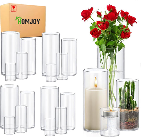 Homjoy Glass Cylinder Vase Set of 16 (2.17x4, 2.56x6, 3.15x8, 3.55x10 in)