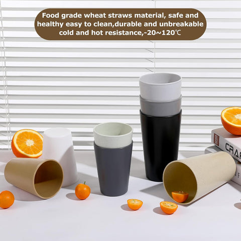 HEYCOME Set of 12 Wheat Straw Cups, 6 Pcs 20 oz & 6 Pcs 12 oz Unbreakable Drinking Cups, Reusable Plastic Cups Sets, Water Glasses Tumblers, Microwave & Dishwasher Safe, Bpa Free, 6 Colors