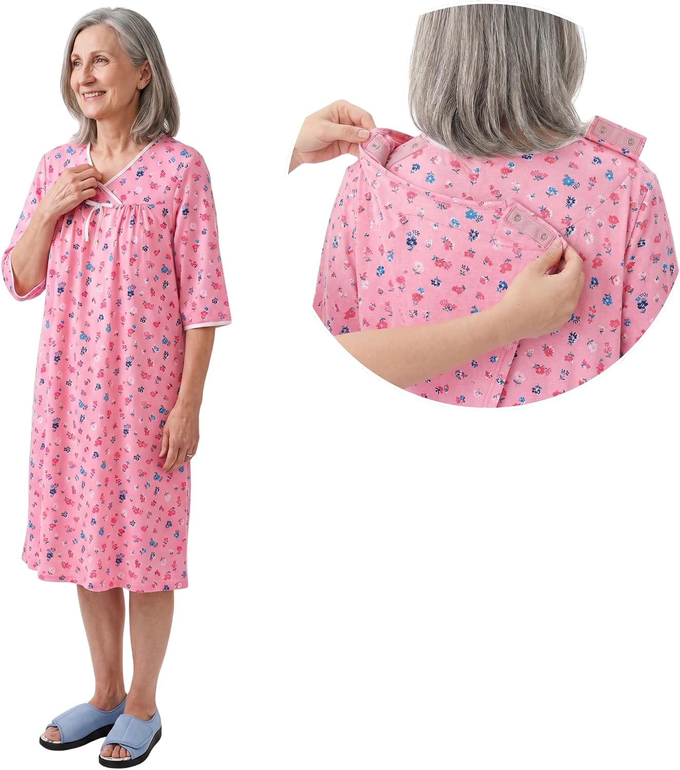 Silverts Women's Adaptive Open Back Gown, Assisted Dressing Nightgown