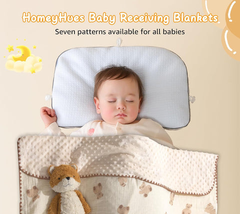 Baby Blanket 40x40 Inches,Muslin Cotton and Minky Dotted Double Layer Soft Receiving Blanket for Newborn Toddler,Bear