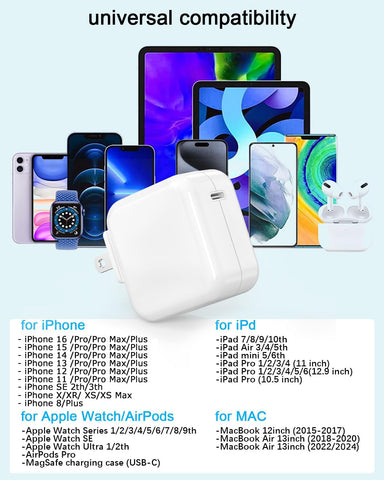 Mac Book Air Charger - 30W USB C Charger Block PD 3.0 Fast Charging Power Adapter Plug for MacBook Pro/Air,ipad Pro/Air/mini, iPhone 15 14 13 12 /Pro/Pro Max/Plus/Mini,SE/XR/XS/X and All USB C Device