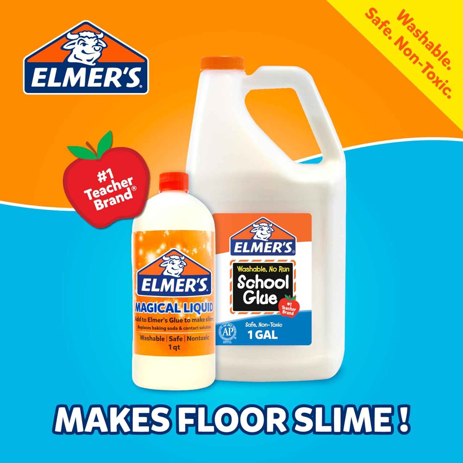 Elmer's White Liquid School Glue, 1 Gallon 2 Count, Washable, #1 Teacher Brand - Arts & Crafts, Teacher Supplies, Great for Making Slime