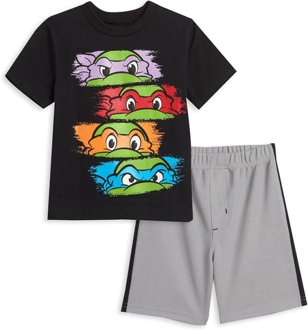 Nickelodeon Teenage Mutant Ninja Turtles T-Shirt and Mesh Shorts Outfit Set Toddler to Big Kid Sizes (2T - 10-12)