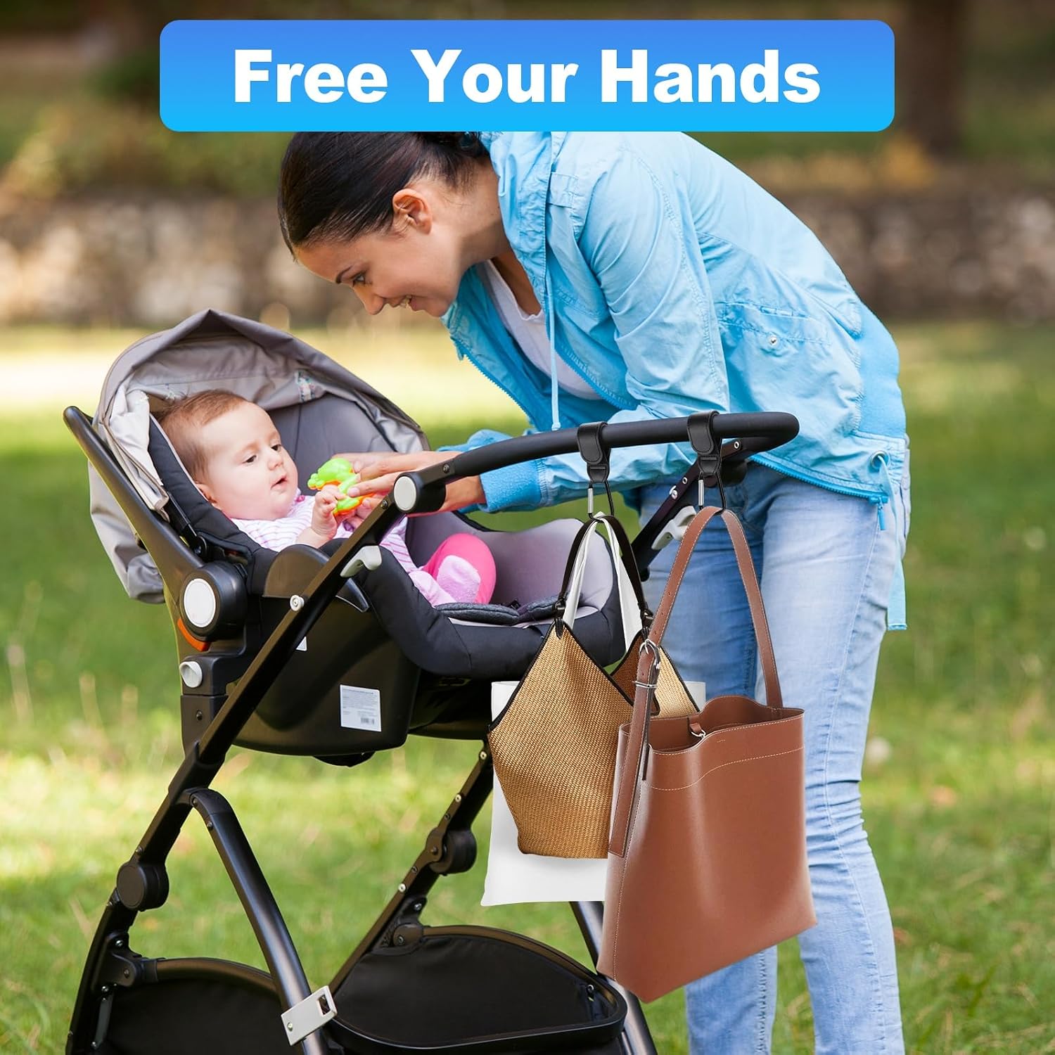 4 Pack Stroller Hooks, Non-Slip Carabiner Clips for Baby Stroller