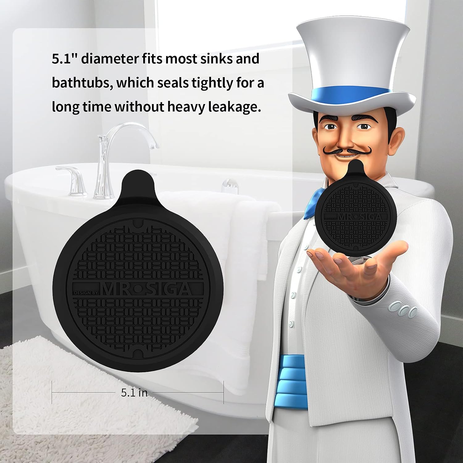 MR.SIGA Silicone Bathtub Stopper, Drain Stopper for Shower, Sink, 3 Pack