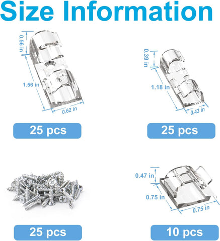 TidyHelper Adhesive Cable Clips Clear (M&L Sizes, 60 PCS), Indoor/Outdoor