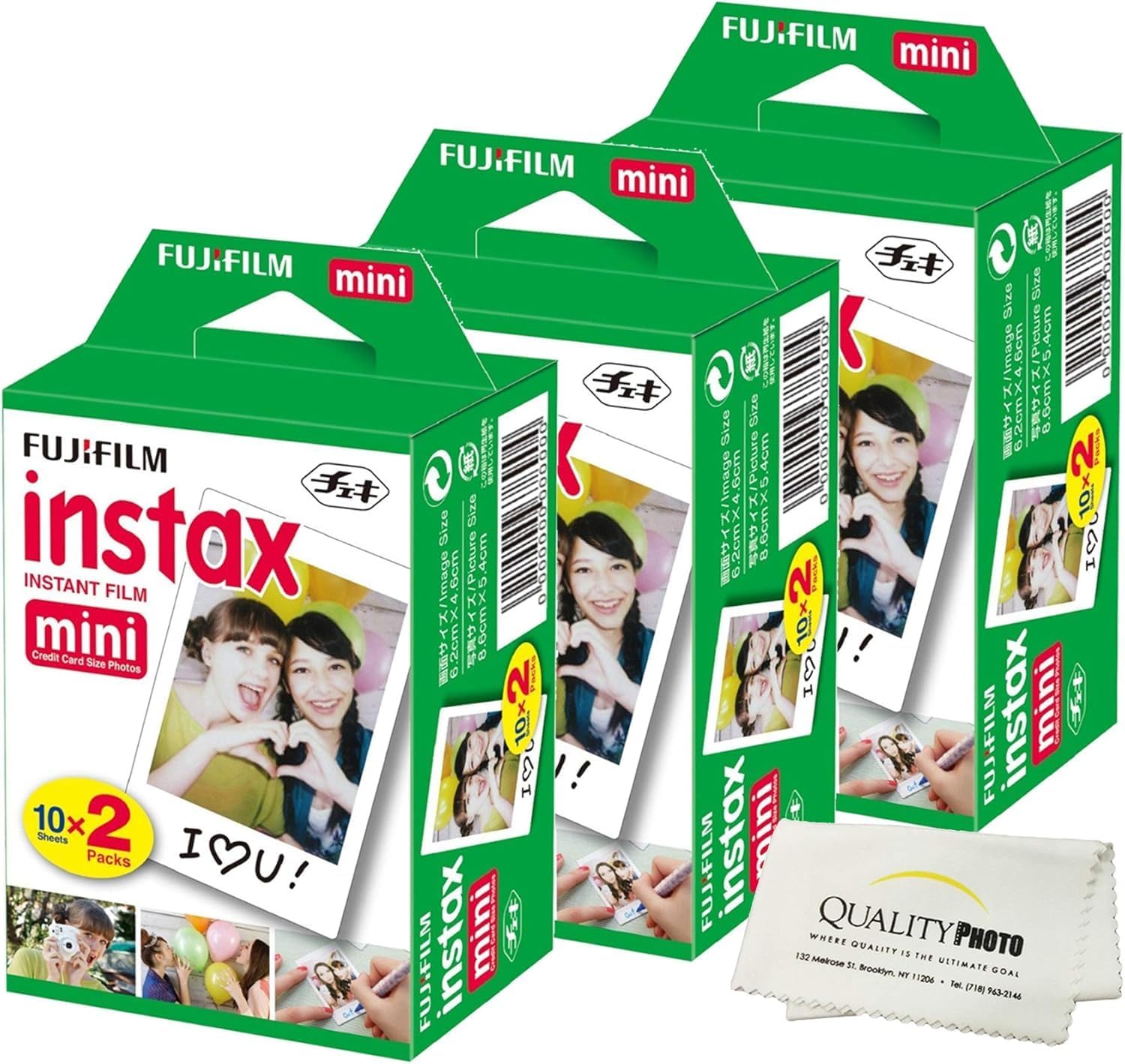 Fujifilm INSTAX Mini Instant Film (White) for Fujifilm Mini 8,9,11,12 Cameras w/Quality Photo Microfiber Cloth (20 Prints)