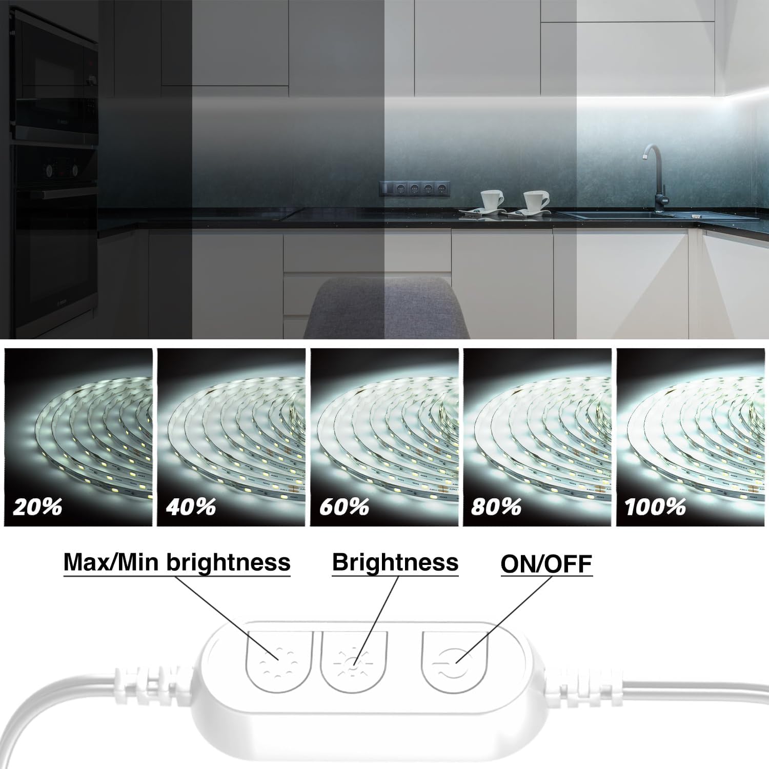 dalattin White LED Strip Lights, 20ft Dimmable Super Bright 24V Led Tape Light 6500K 360 LEDs Lights for Bedrooms, Mirror, Kitchen, Home Decoration Daylight White