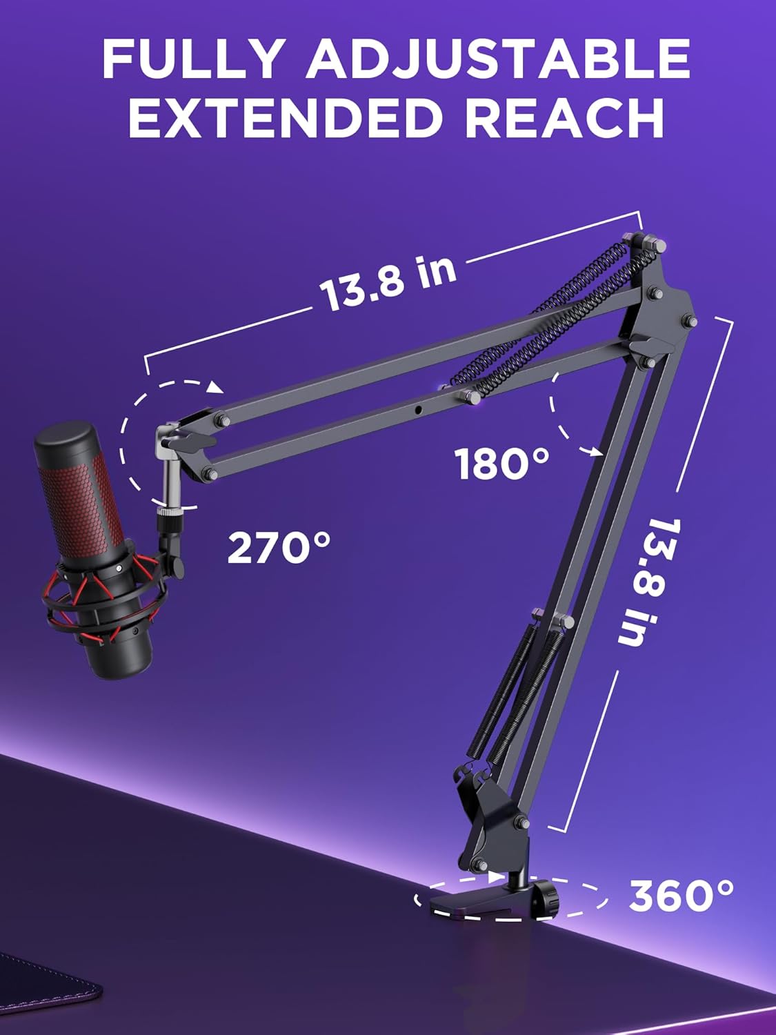 InnoGear Microphone Stand Mic Boom Arm for Blue Yeti HyperX QuadCast S SoloCast Snowball Fifine K669B and other Mic, with Shock Mount Windscreen Pop Filter Mic Clip Holder Cable Ties, Medium
