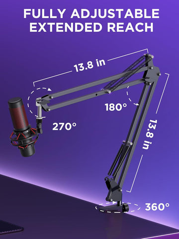 InnoGear Microphone Stand Mic Boom Arm for Blue Yeti HyperX QuadCast S SoloCast Snowball Fifine K669B and other Mic, with Shock Mount Windscreen Pop Filter Mic Clip Holder Cable Ties, Medium