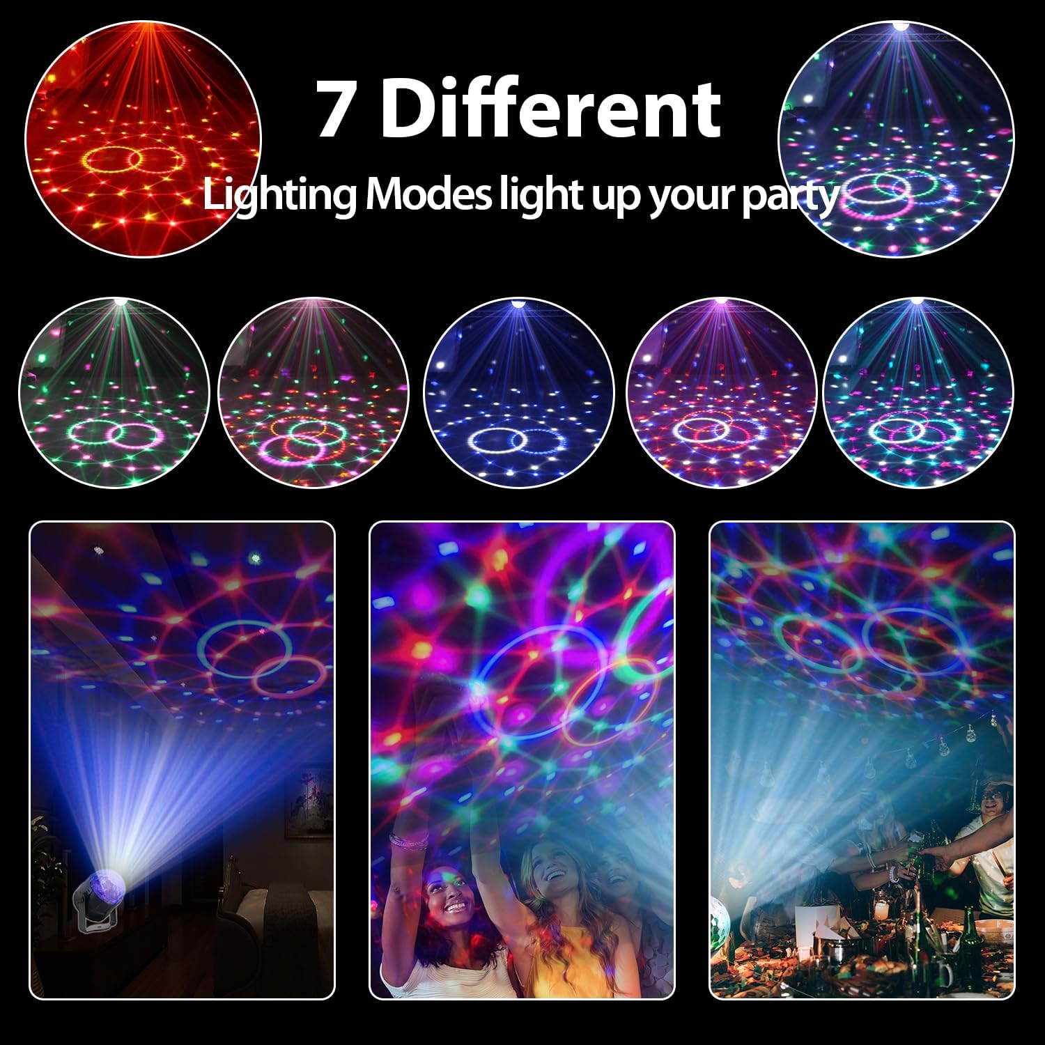 NEQUARE Disco Ball Party Lights 2-Pack, Sound Activated Strobe with Remote
