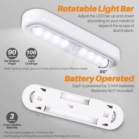 STAR-SPANGLED 7” Motion Sensor Lights Indoor AAA Battery, 3 Pack Cool White