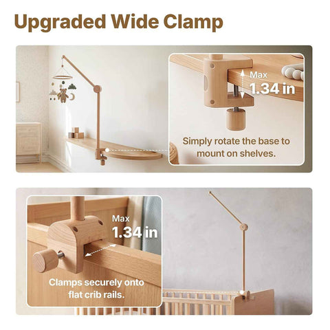 HI BABY MONMENT Crib Mobile Arm - Rotating Baby Mobile Hanger, Natural Beech Wood, Mobile Stand for Crib Nursery Decor, Perfect for Baby Girl or Boys