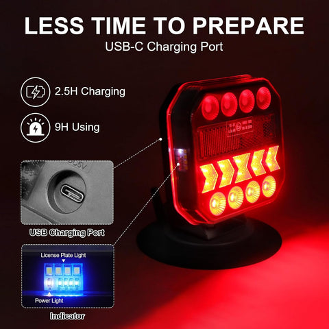 Agrieyes T312 Wireless Trailer Lights w/USB-C, Magnetic Tow Light Kit