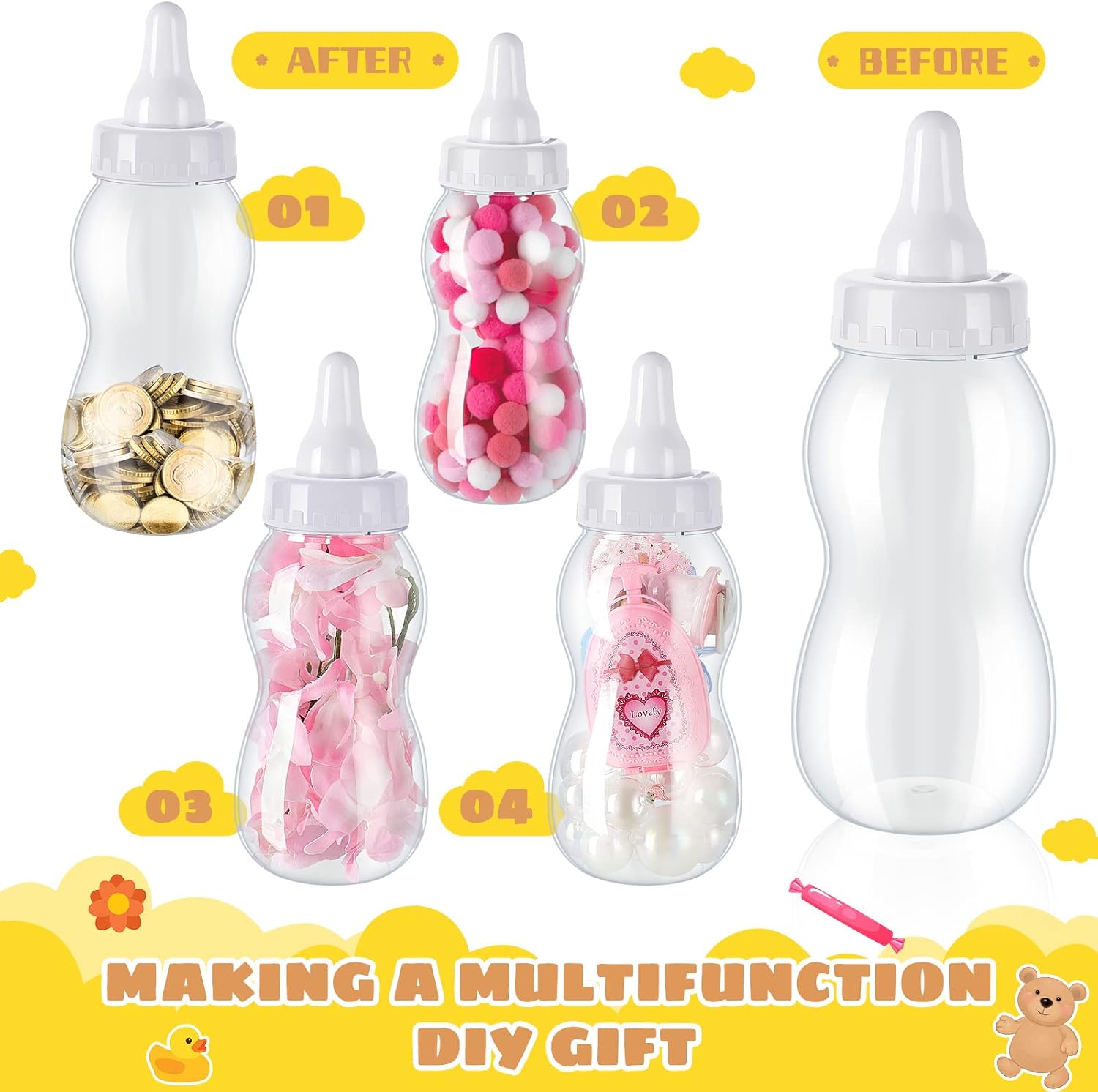 Tessco for you 4 Pcs 11in Jumbo Baby Bottle Bank Baby Shower, White