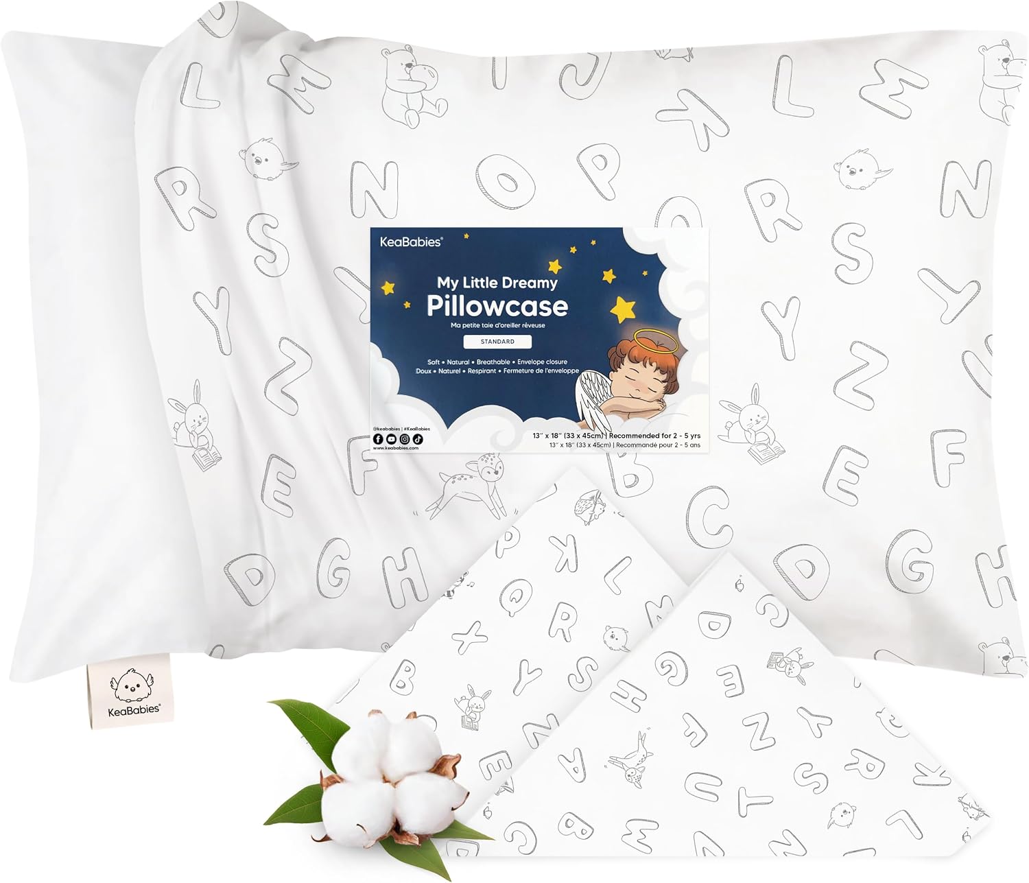 KeaBabies Toddler Pillowcase 13x18 Organic Cotton Cover, ABC Land