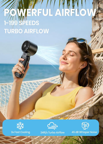 Portable Handheld Turbo Fan, 1-199 Speed Adjustable, Black