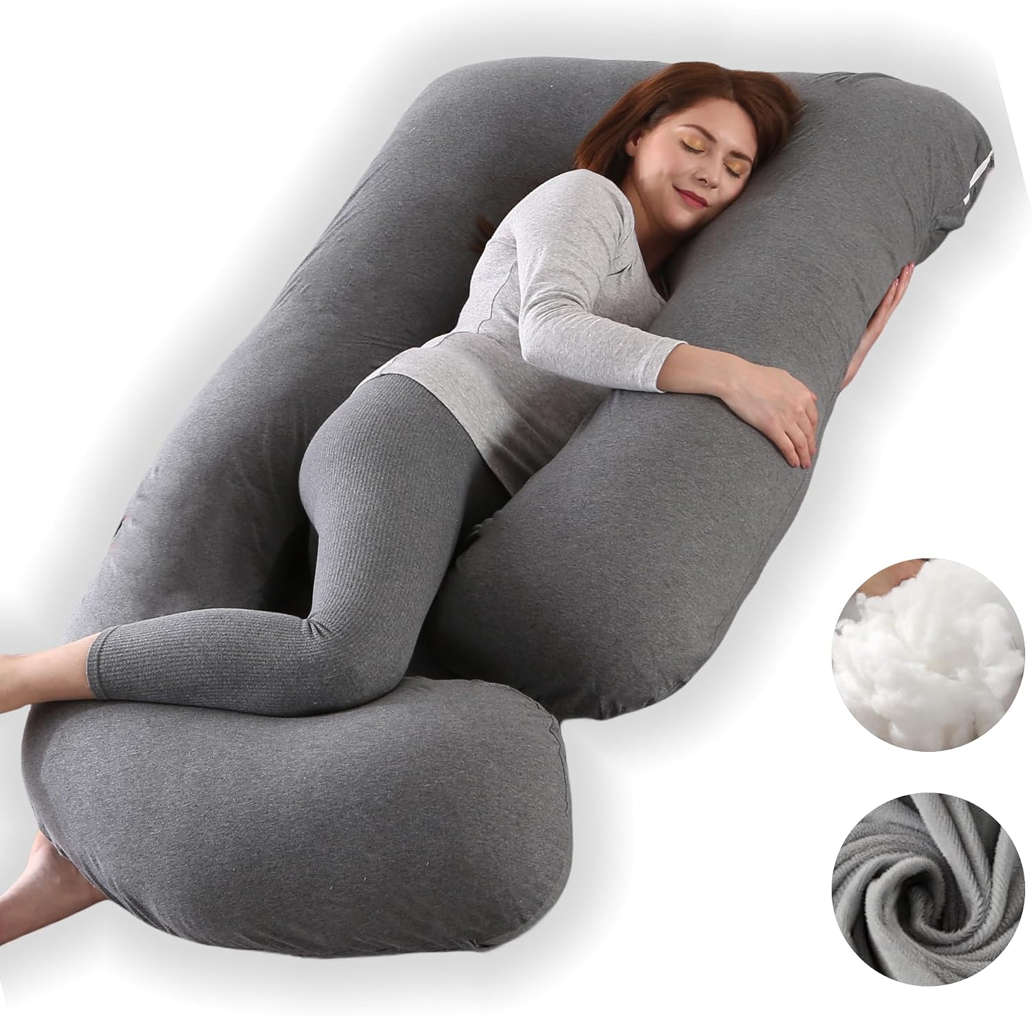 ALLOPERA Pregnancy Pillow, Full Body Maternity Pillow 57 inch, with Removable Washable Cover - Support for Legs, Back, Neck, Shoulder, HIPS, Belly for Pregnent Women, Jersey Knit Cotton (Dark Grey)