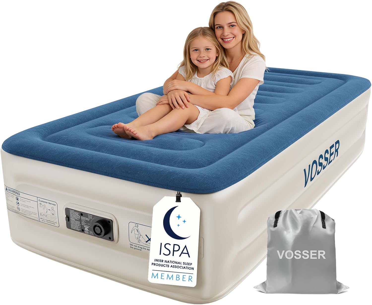 VOSSER Twin Air Mattress with Built in Pump,XL-Long Blow up Mattress,500lb