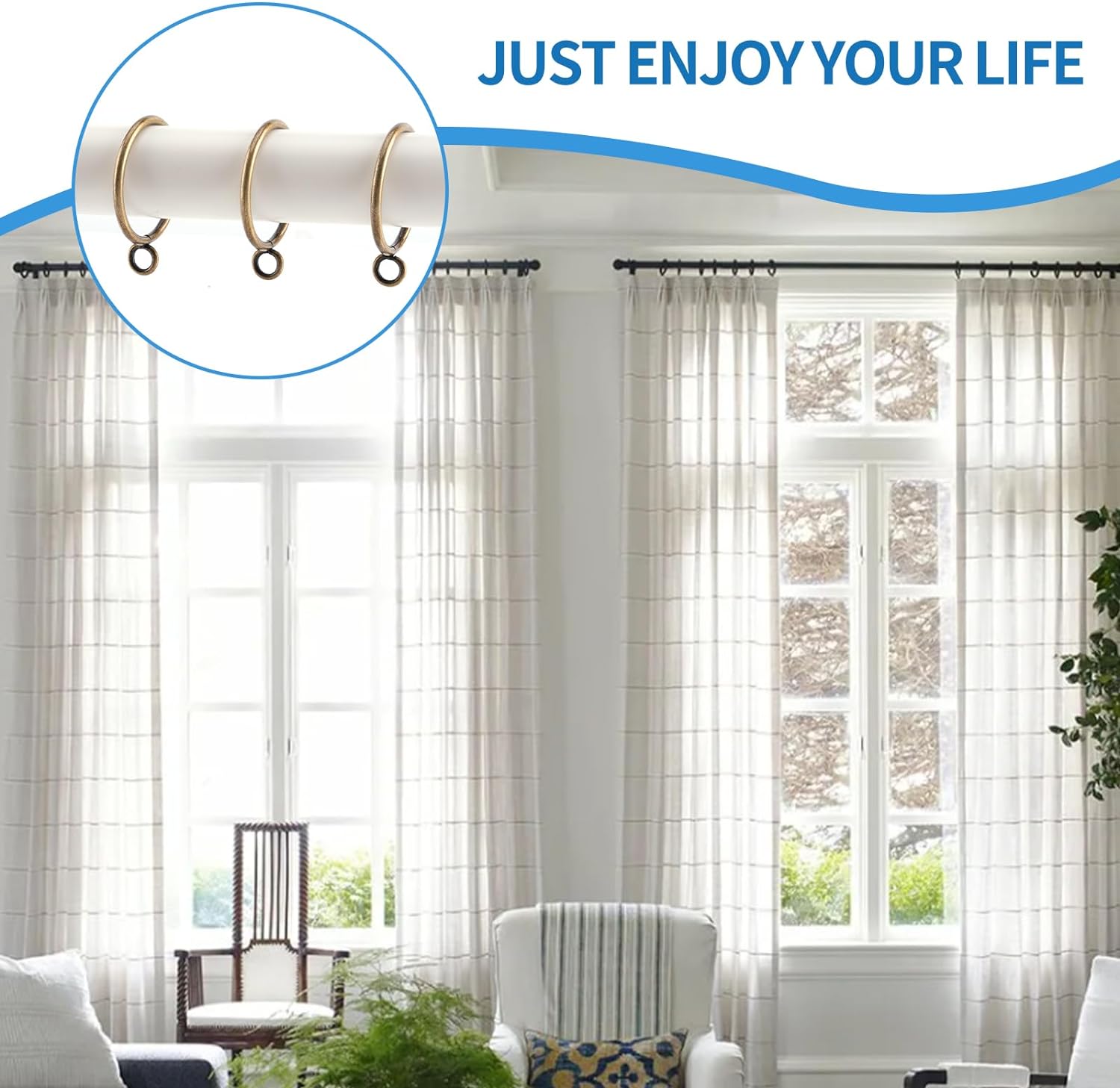 44 Pack Curtain Rings with Eyelets, Metal Drapery Rings for Pinch Pleat Curtains, Drape Ring 1.5 Inch I D, Fits Up to 1.2 in Rod (Bronze)