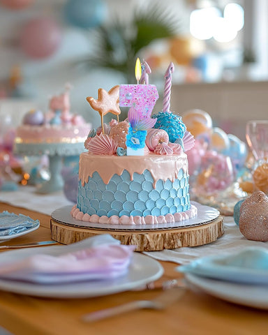 Mermaid Themed Birthday Candles, Number 7 Girls Glitter Birthday Party Supplies,Anniversary Party Decor,2.87 inch Cake Topper Decorations (Mermaid Themed, Number 7)